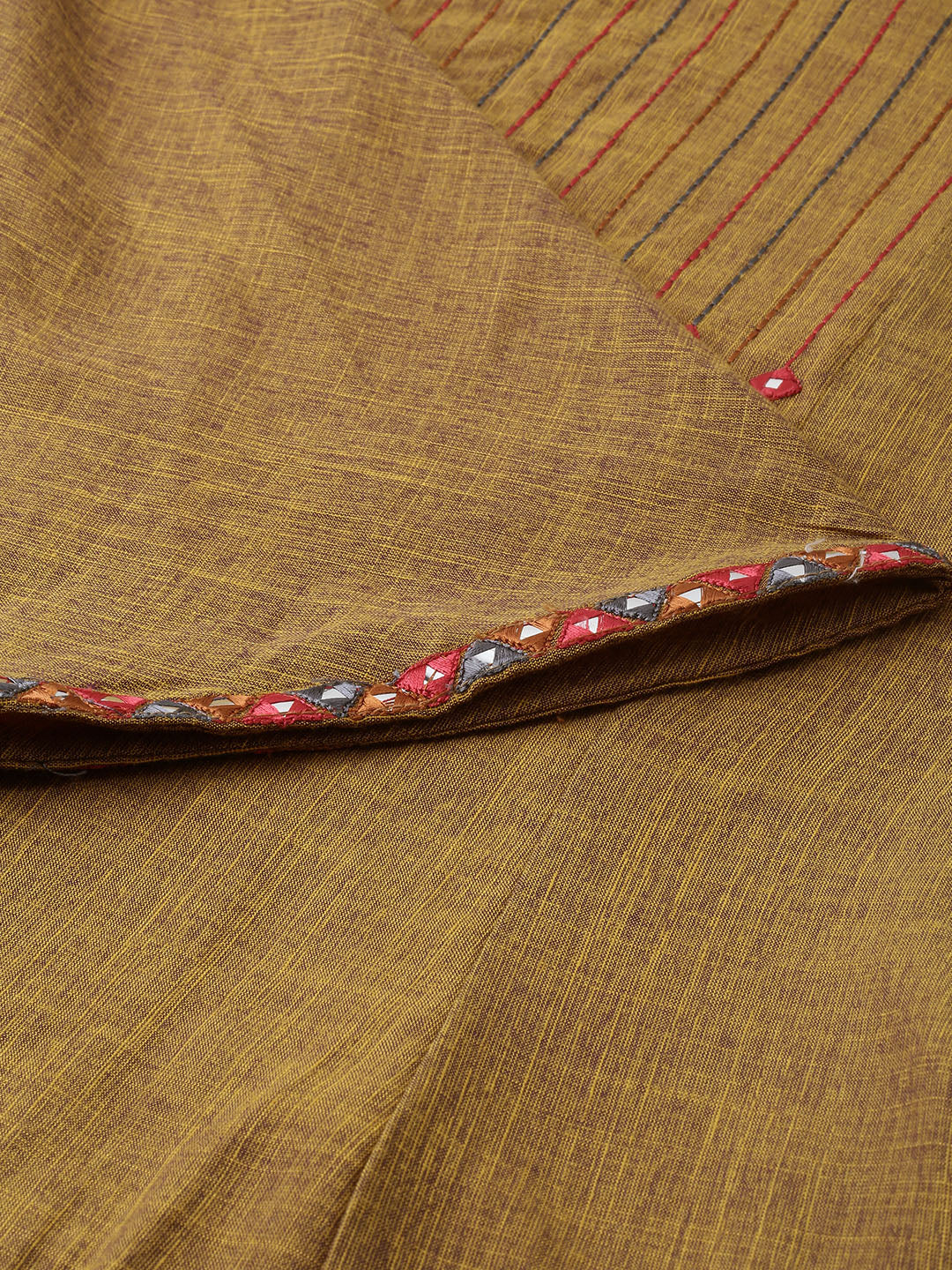 Neerus Brown rayon embroidered A-line kurta - detail view 1