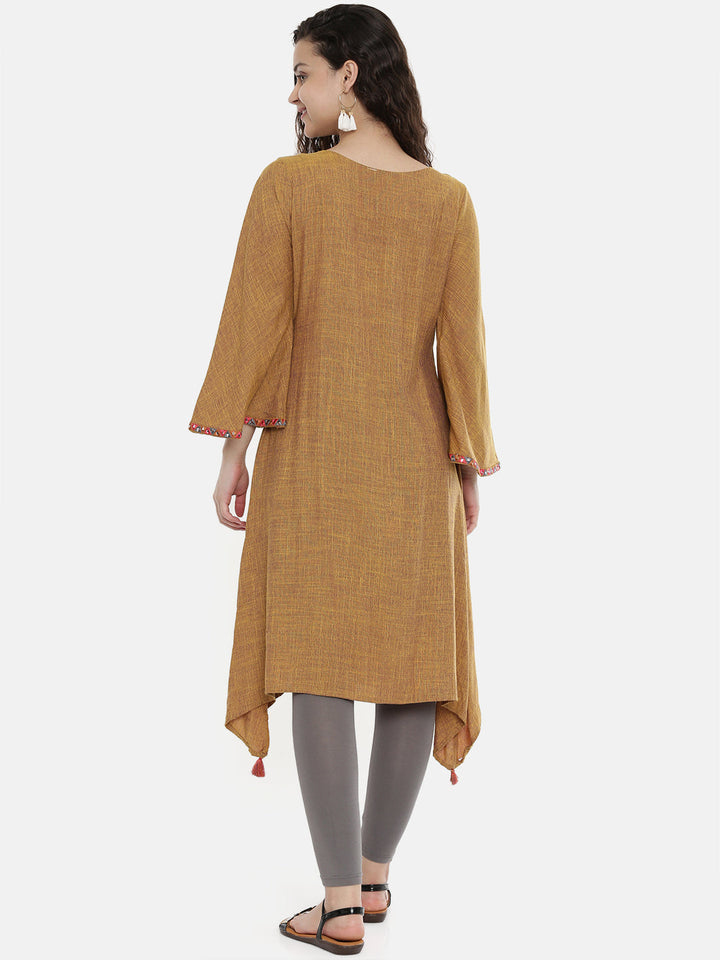 Neerus Brown rayon embroidered A-line kurta - detail view 3