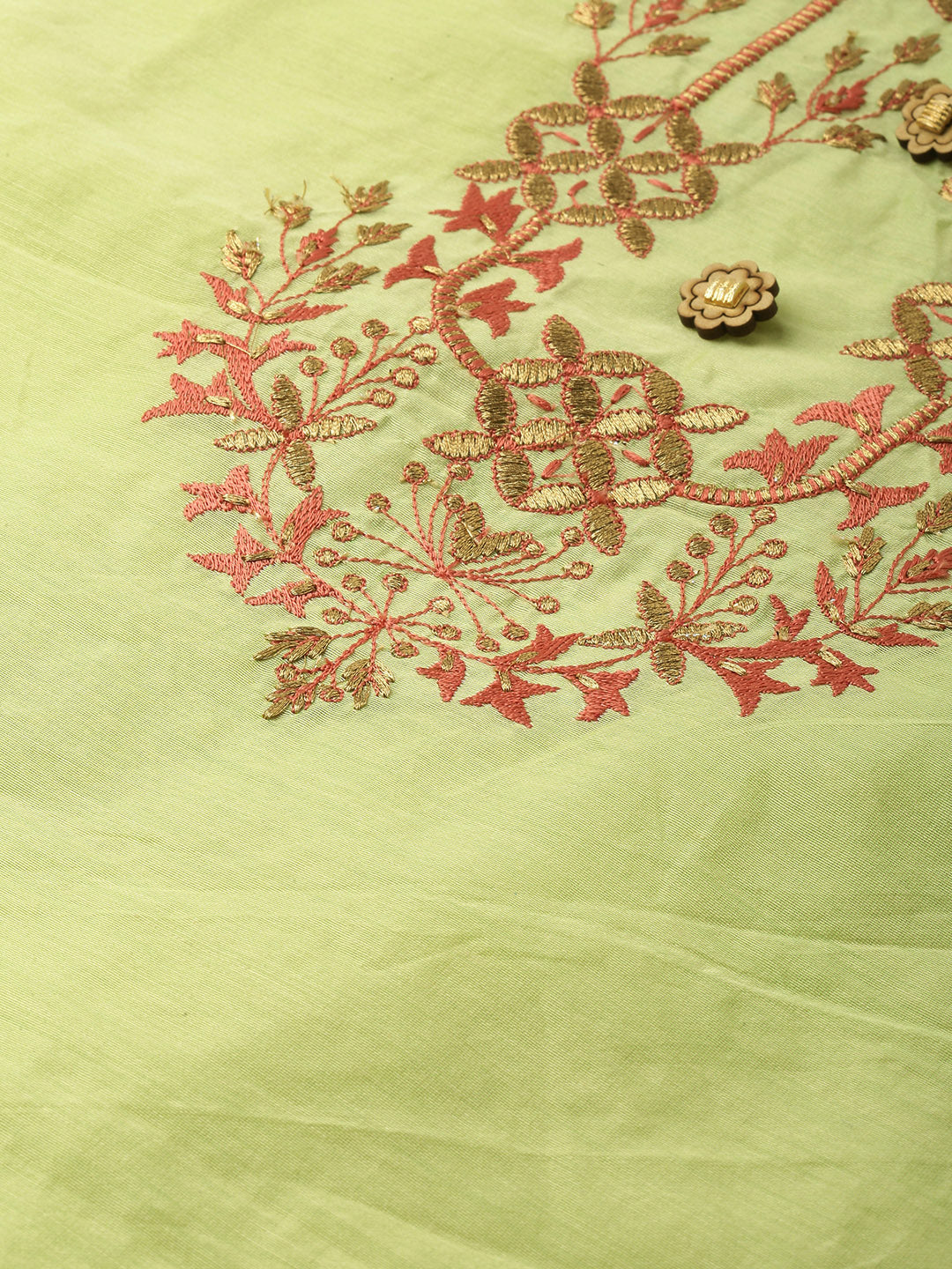 Neerus Green Chanderi Embroidered Straight Kurta - back view