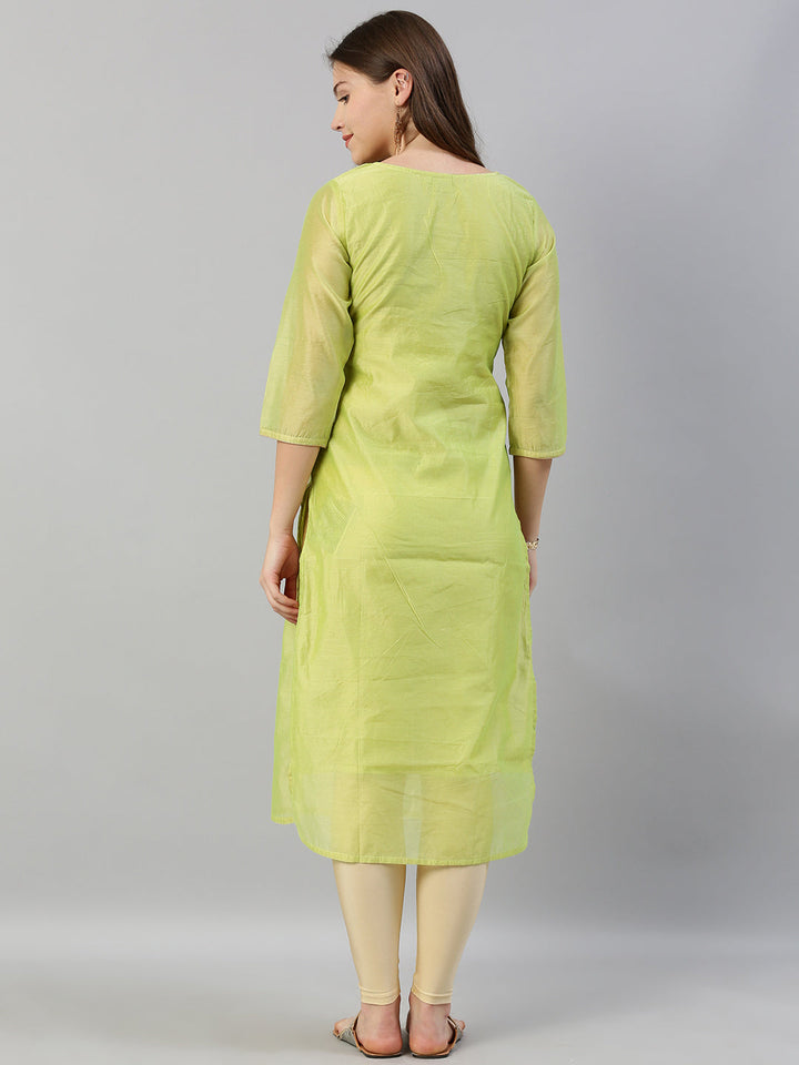 Neerus Green Chanderi Embroidered Straight Kurta - detail view 1