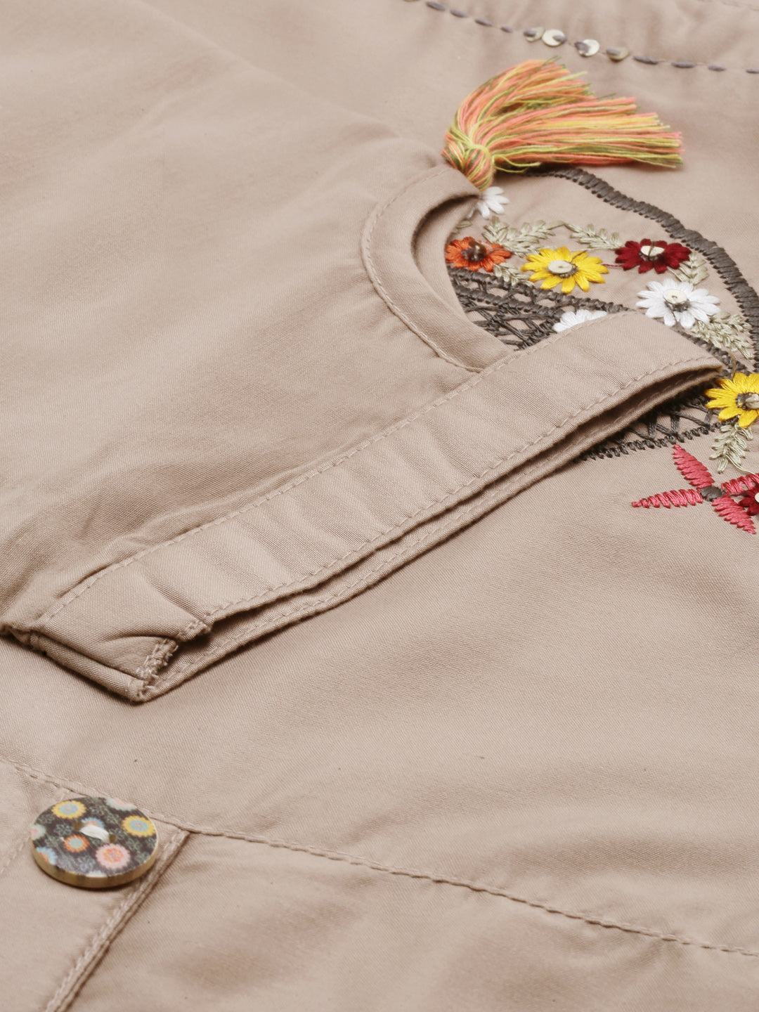 Neerus Beige embroidered straight kurta - detail view 1