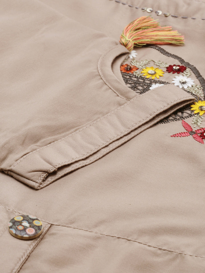 Neerus Beige embroidered straight kurta - detail view 1