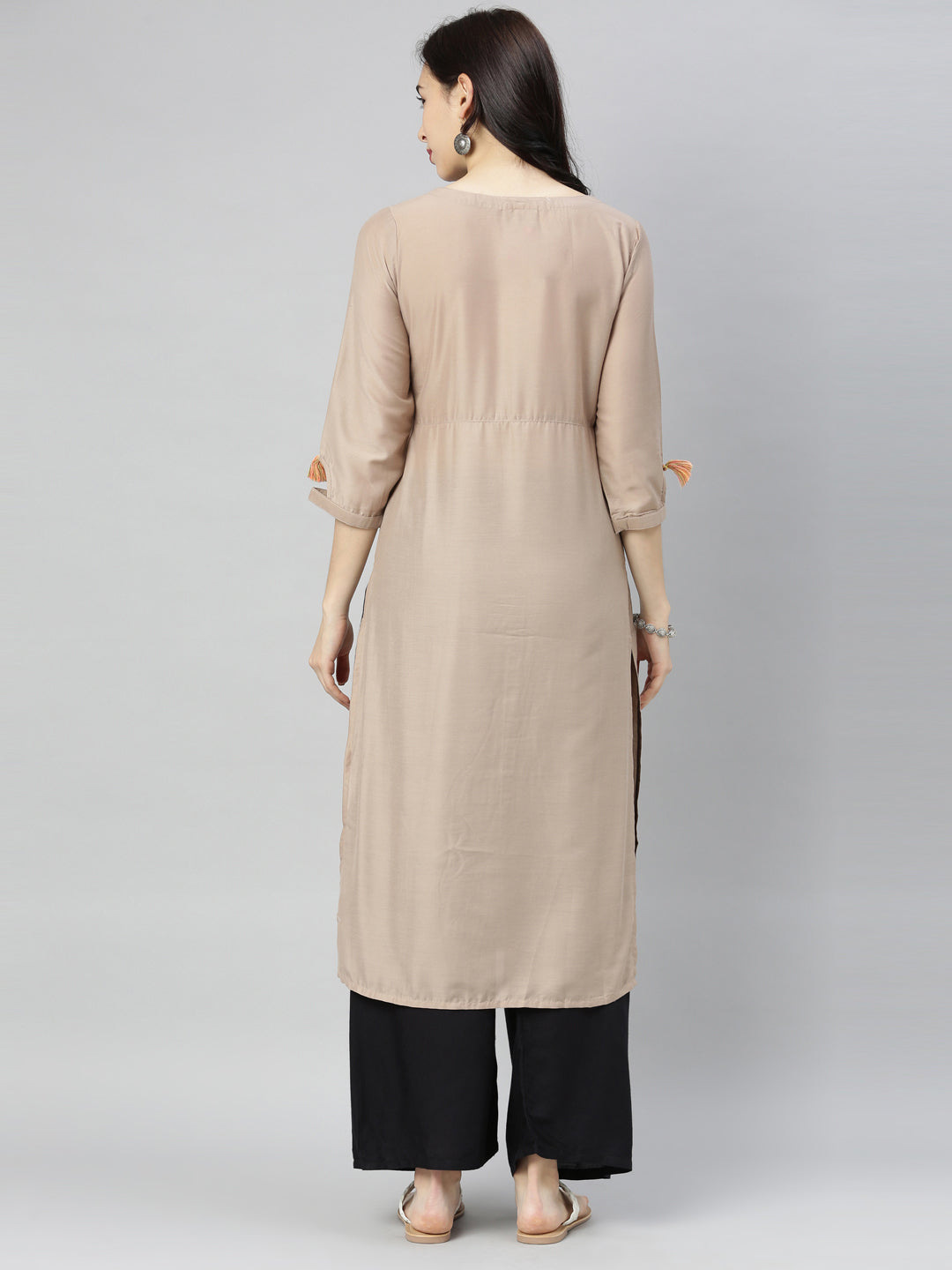 Neerus Beige embroidered straight kurta - detail view 4