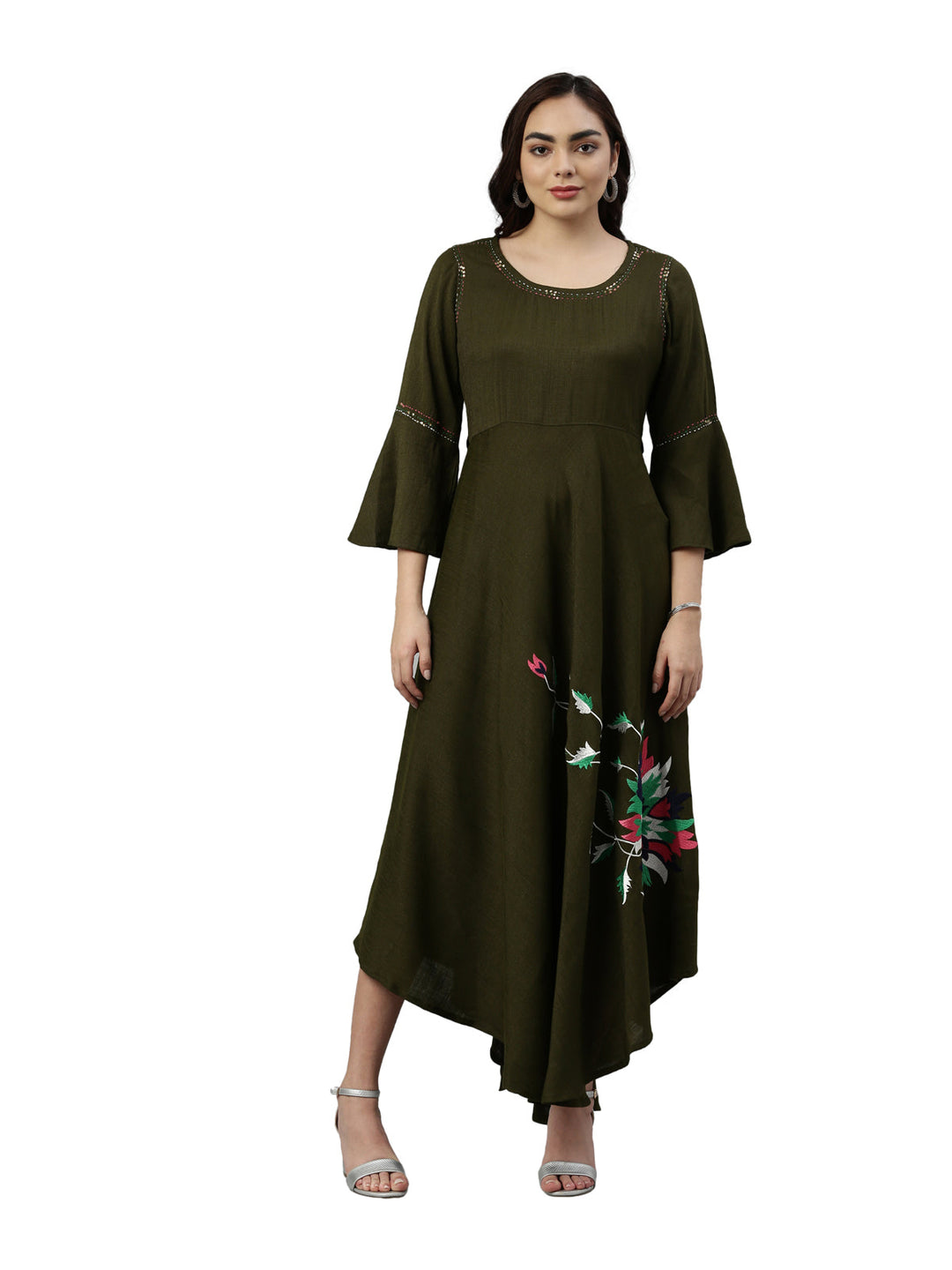 Neerus Green rayon solid kurti - front view