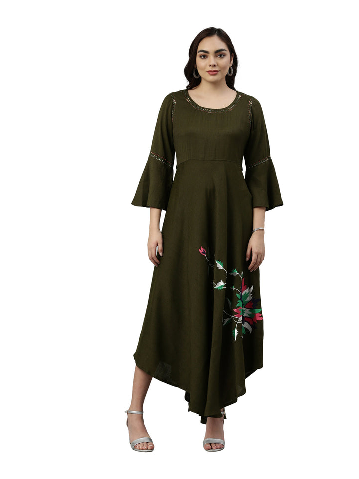 Neerus Green rayon solid kurti - front view