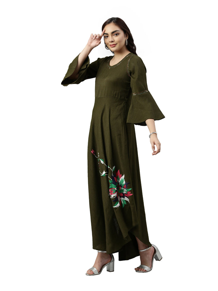 Neerus Green rayon solid kurti - side view