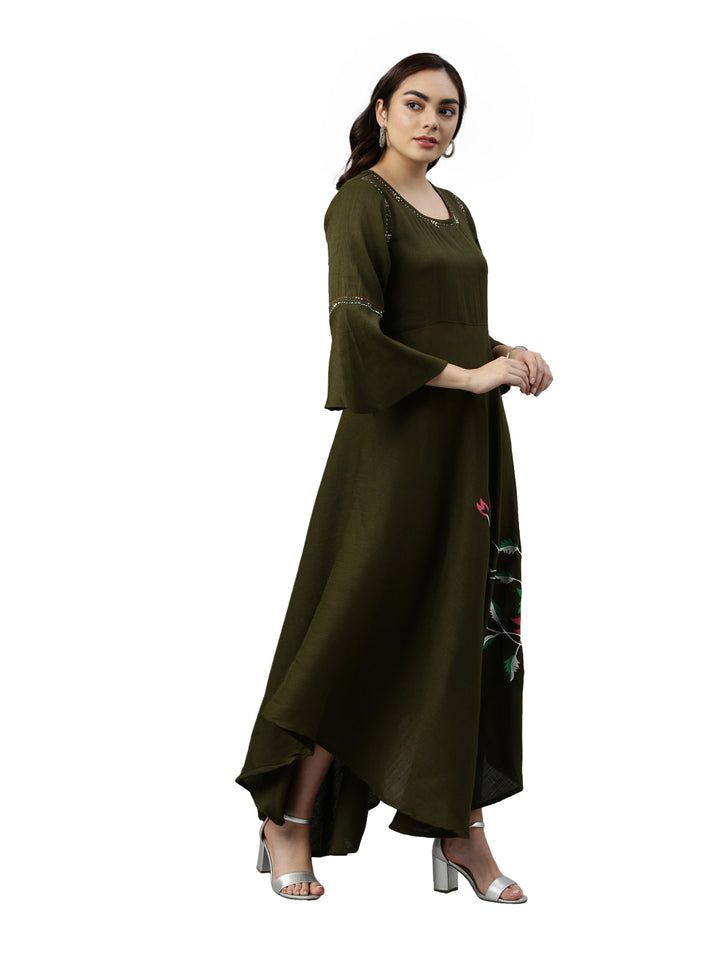 Neerus Green rayon solid kurti - detail view 1