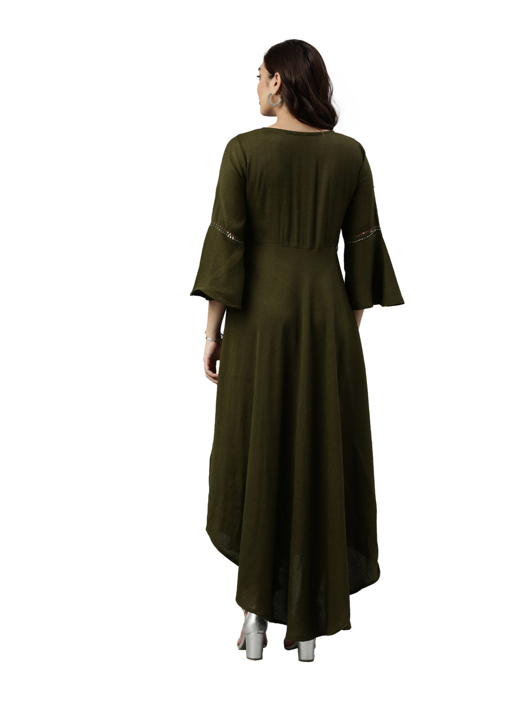 Neerus Green rayon solid kurti - detail view 2