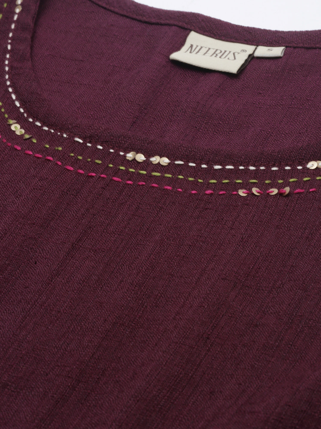 Neerus Maroon embroidered high-low kurta - back view
