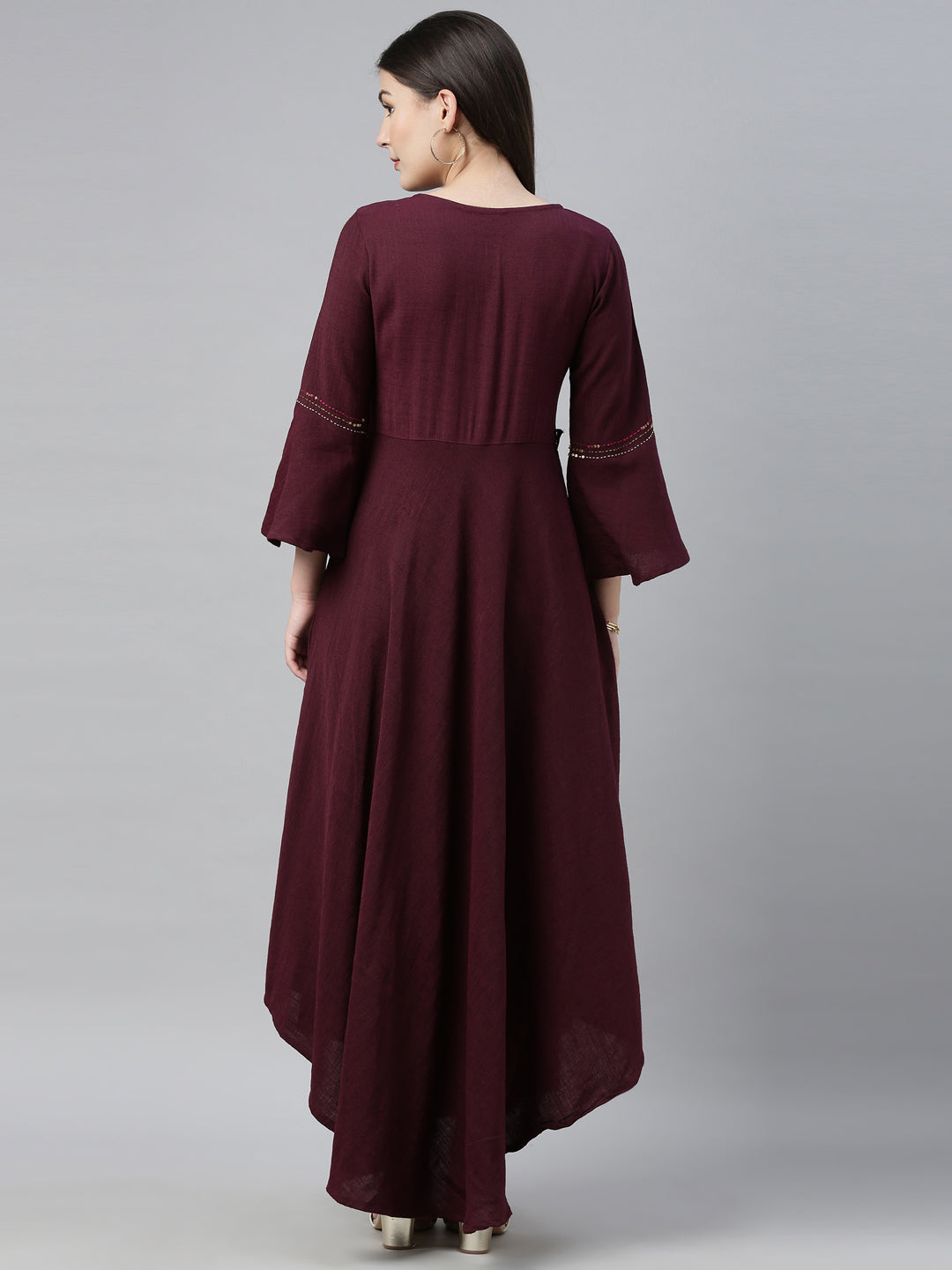 Neerus Maroon embroidered high-low kurta - detail view 4