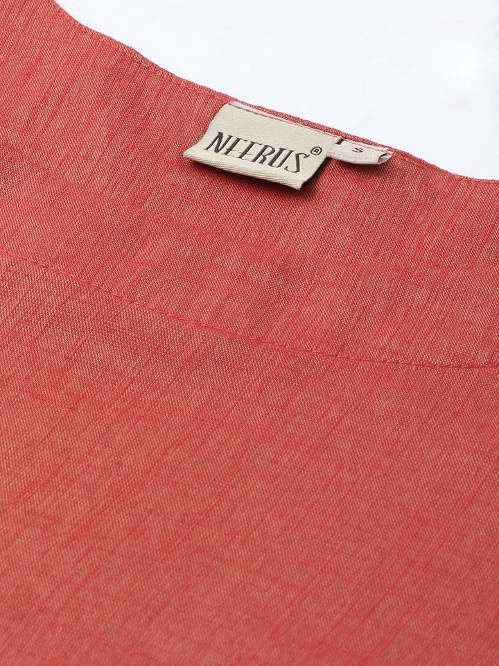 Neerus Orange rayon embroidered asymmetric A-line kurta - side view