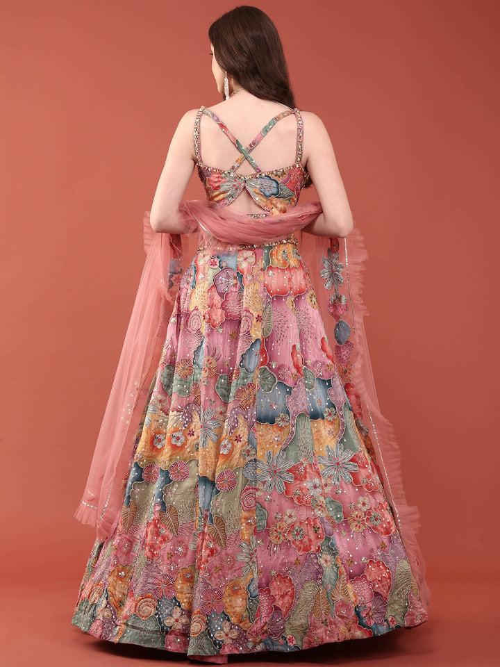 Neerus Multi chinon embroidered lehenga ghagra set - detail view 1