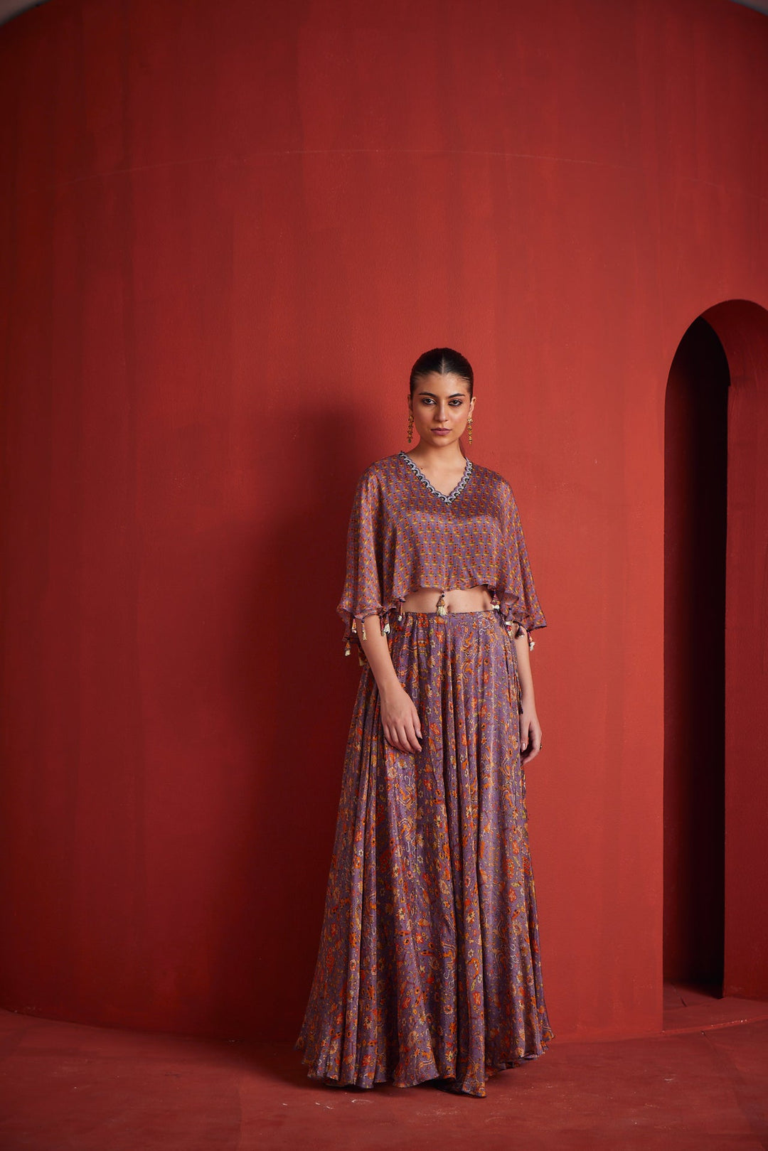 Neerus Purple crepe co-ord set - front view