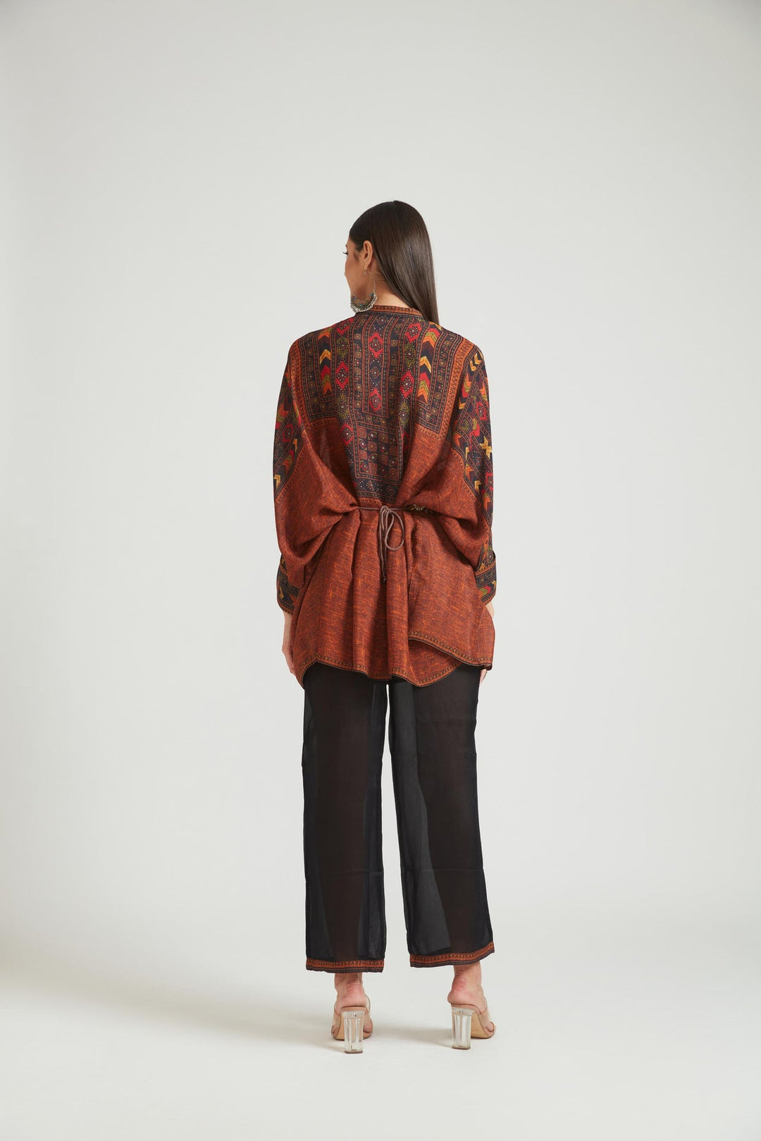Neerus Maroon Chanderi ethnic kurta set - side view