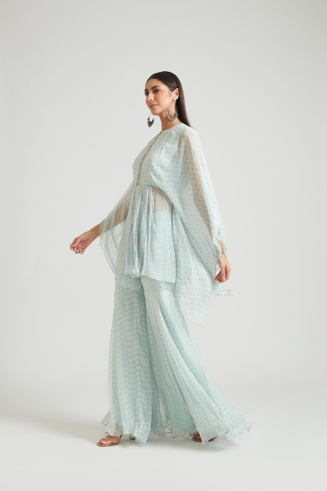 Neerus Blue Georgette Kurta Set - front view