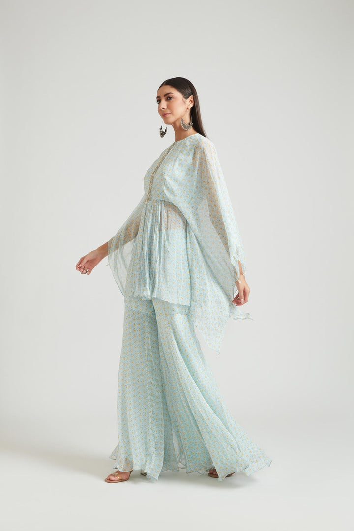 Neerus Blue Georgette Kurta Set - front view