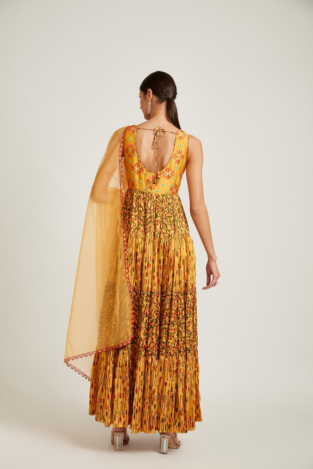 Neerus Yellow silk maxi gown - detail view 2