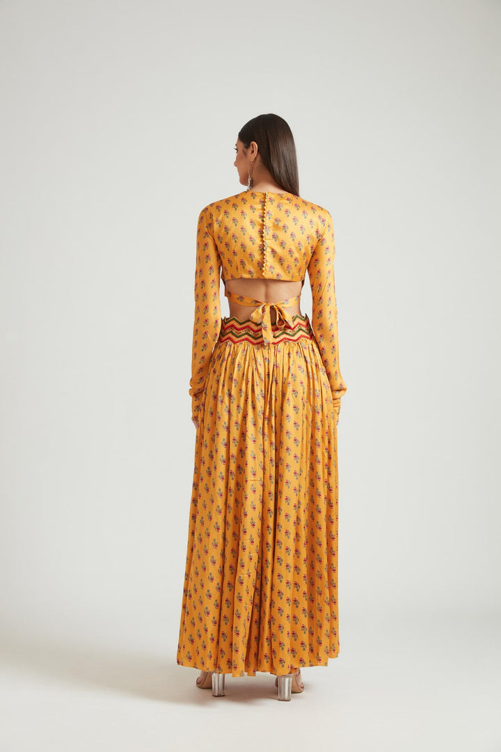 Neerus Yellow silk embellished lehenga choli set - detail view 2