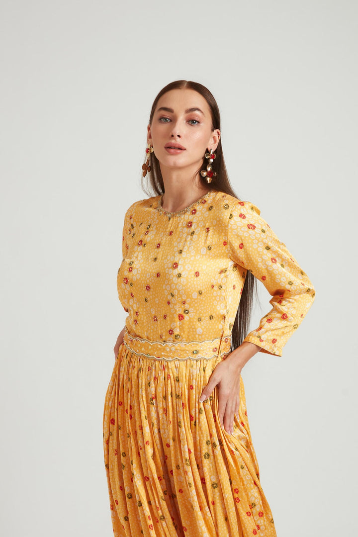 Neerus Yellow satin solid jumpsuit co-ord set - detail view 2