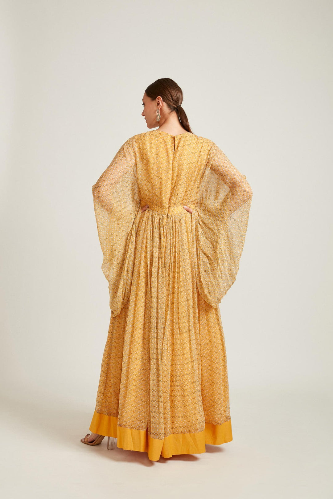 Neerus Yellow georgette maxi gown - detail view 1