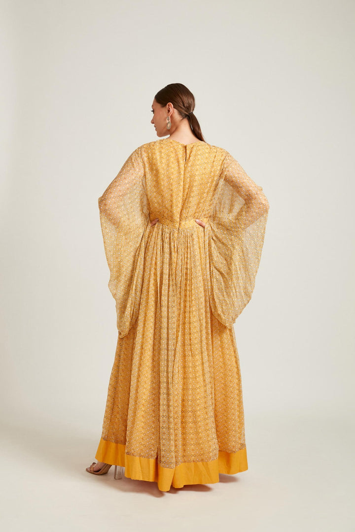 Neerus Yellow georgette maxi gown - detail view 1