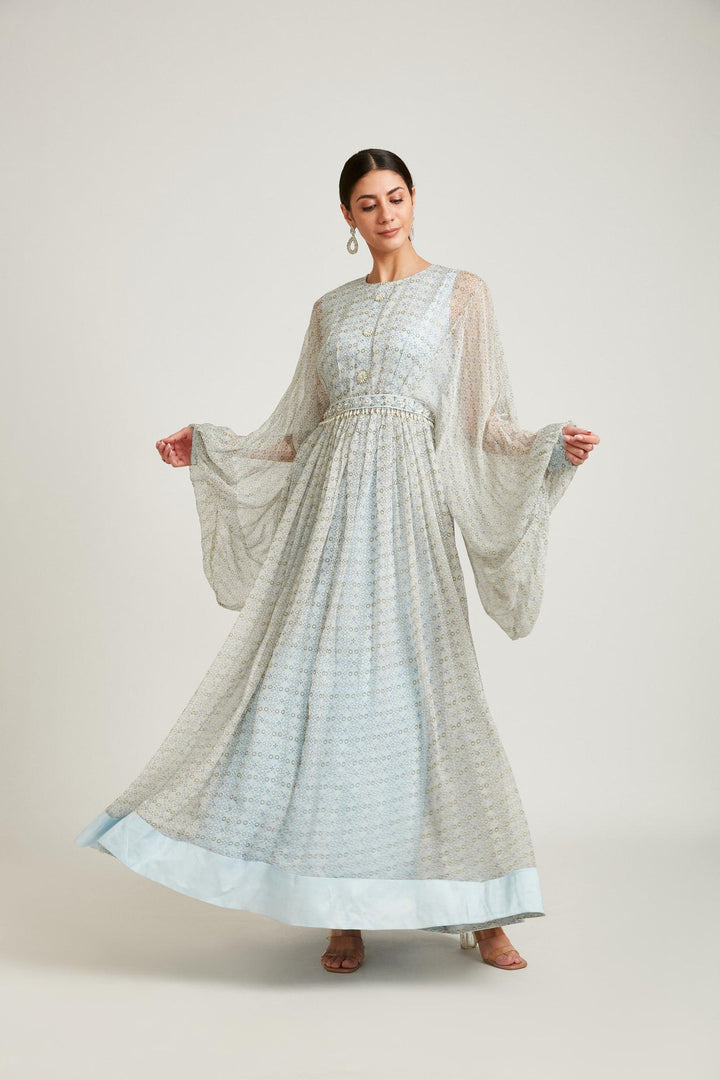 Neerus Blue Georgette Printed Kurta Set - front view
