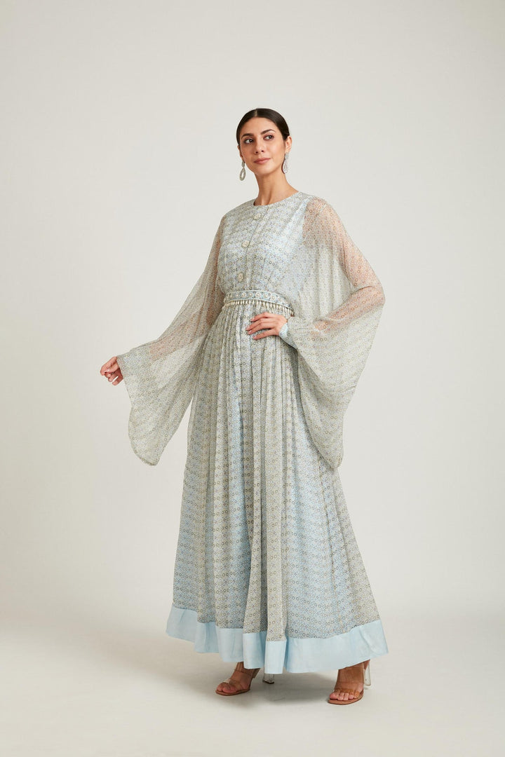 Neerus Blue Georgette Printed Kurta Set - back view