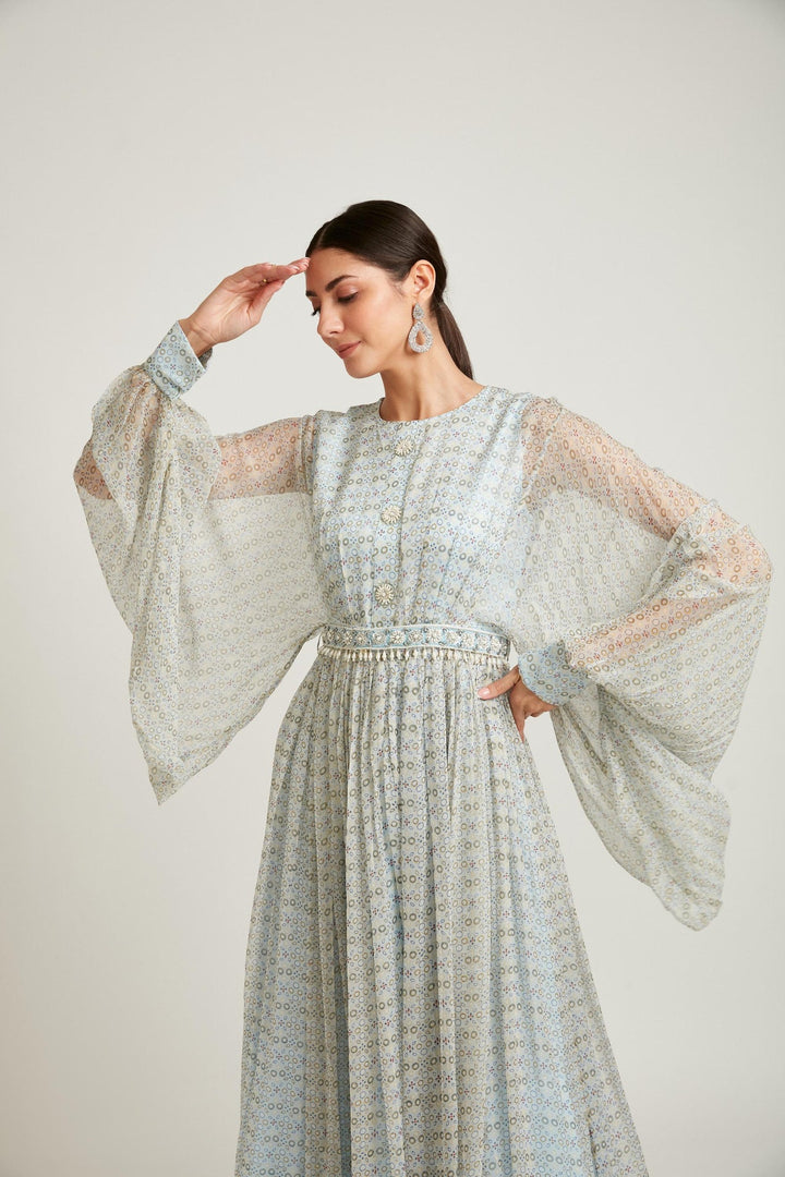 Neerus Blue Georgette Printed Kurta Set - side view