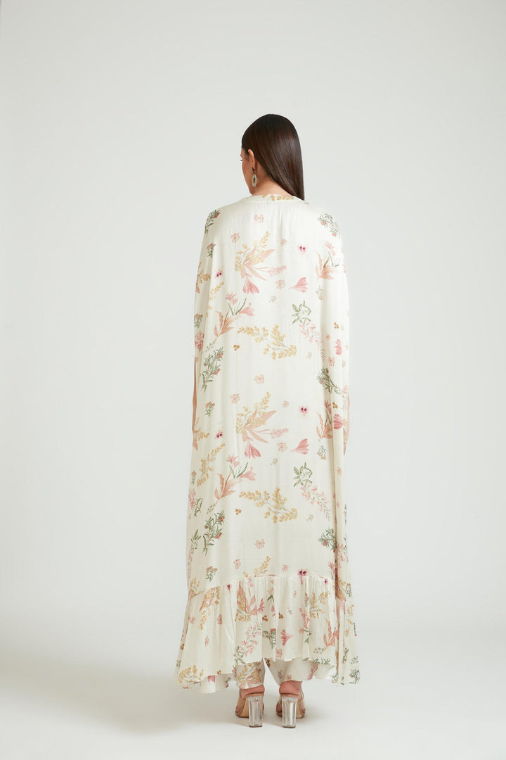 Neerus Beige silk solid kurta set - back view