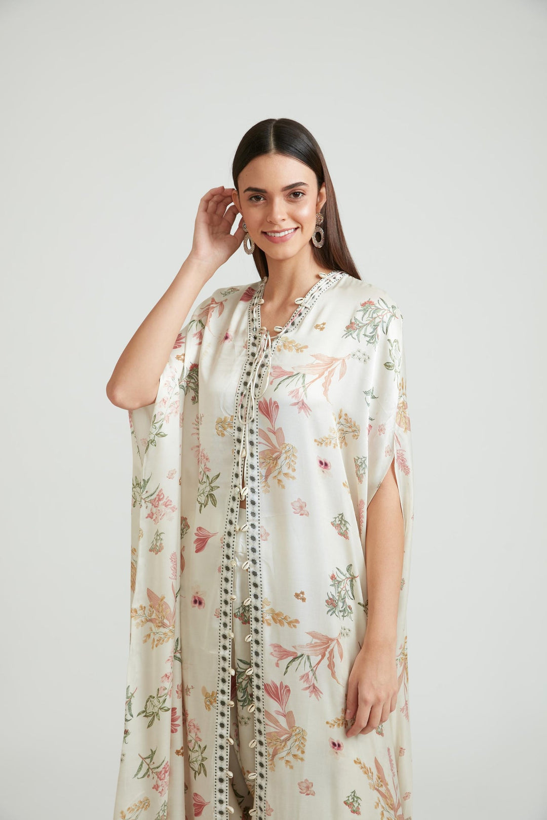 Neerus Beige silk solid kurta set - detail view 1