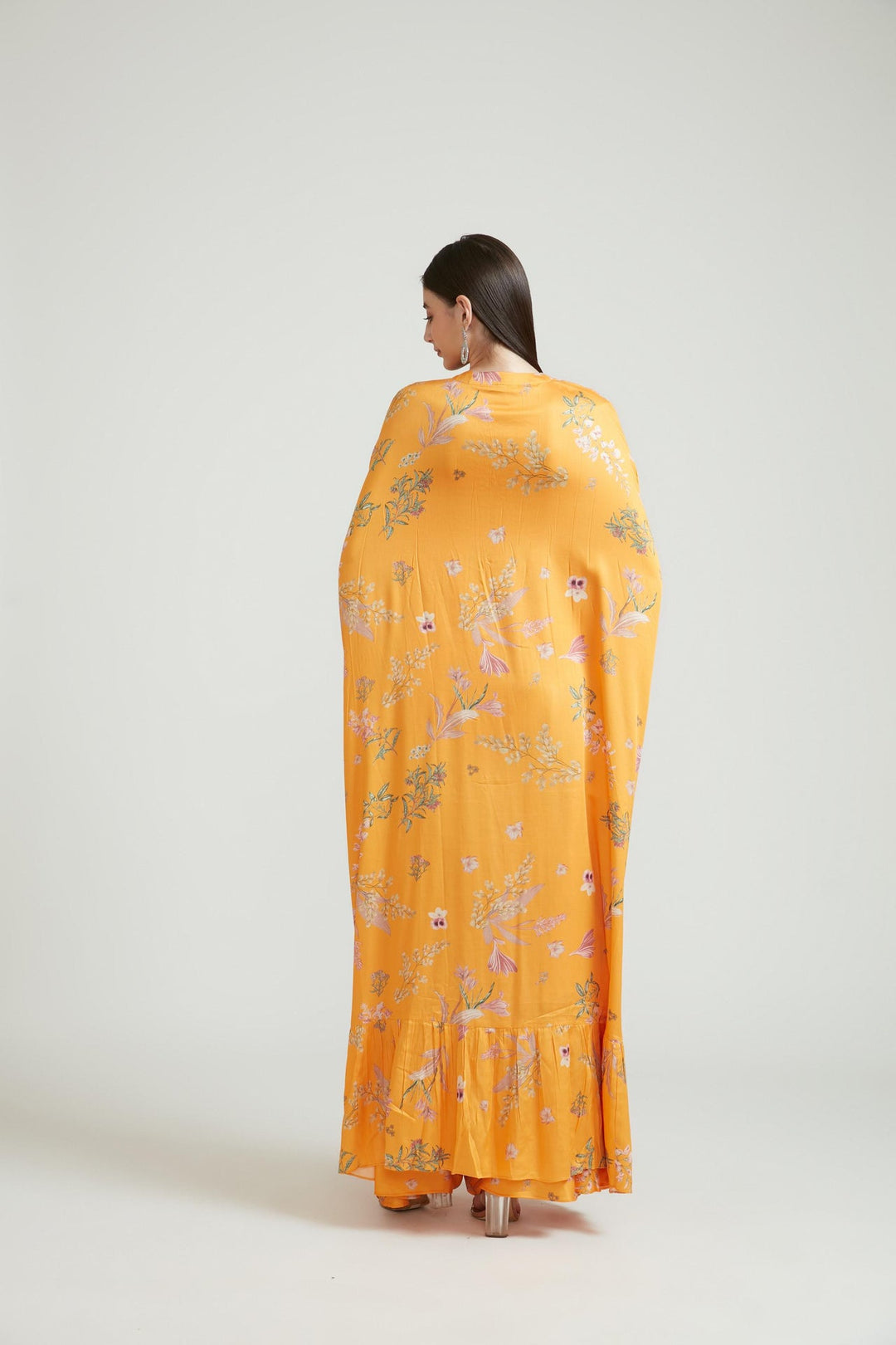 Neerus Yellow silk kurta set - back view