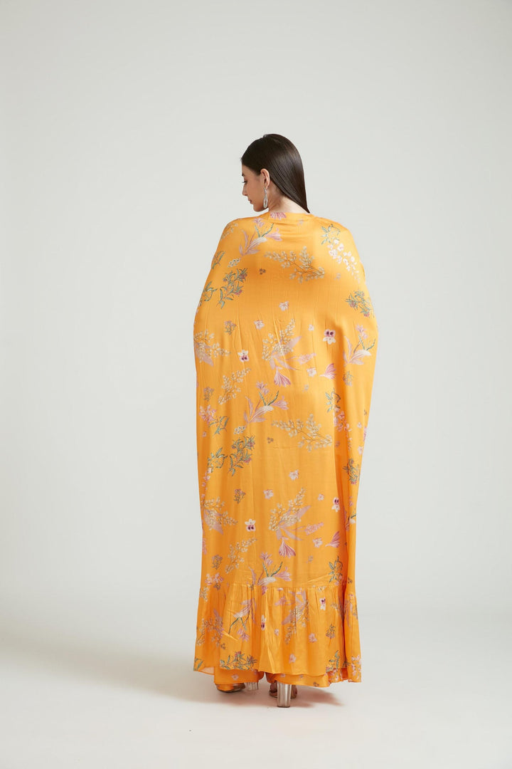 Neerus Yellow silk kurta set - back view