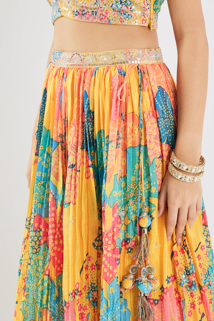 Neerus Yellow Chinon Embellished Lehenga Set - detail view 4