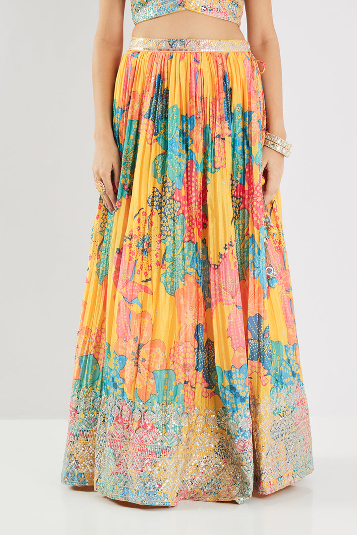 Neerus Yellow Chinon Embellished Lehenga Set - detail view 5