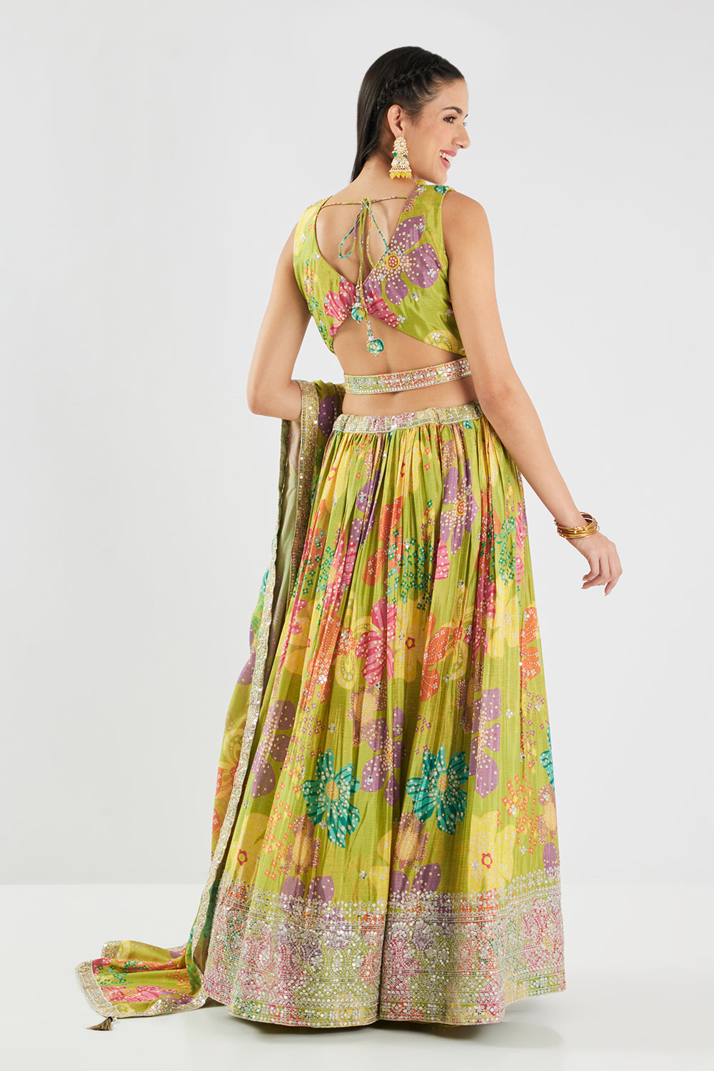 Neerus Green Chinon Embellished Lehenga Ghagra Set - detail view 1