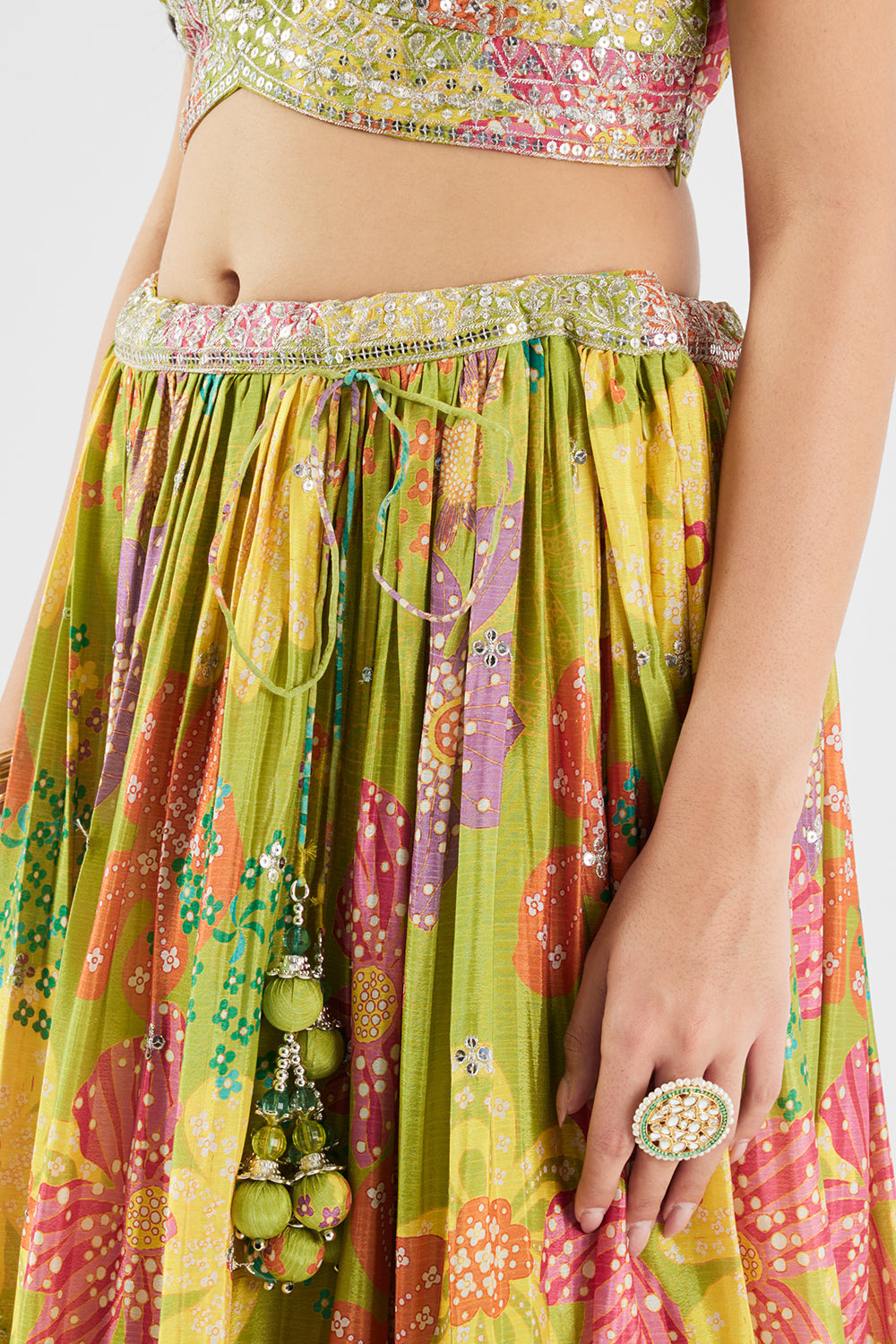 Neerus Green Chinon Embellished Lehenga Ghagra Set - detail view 5