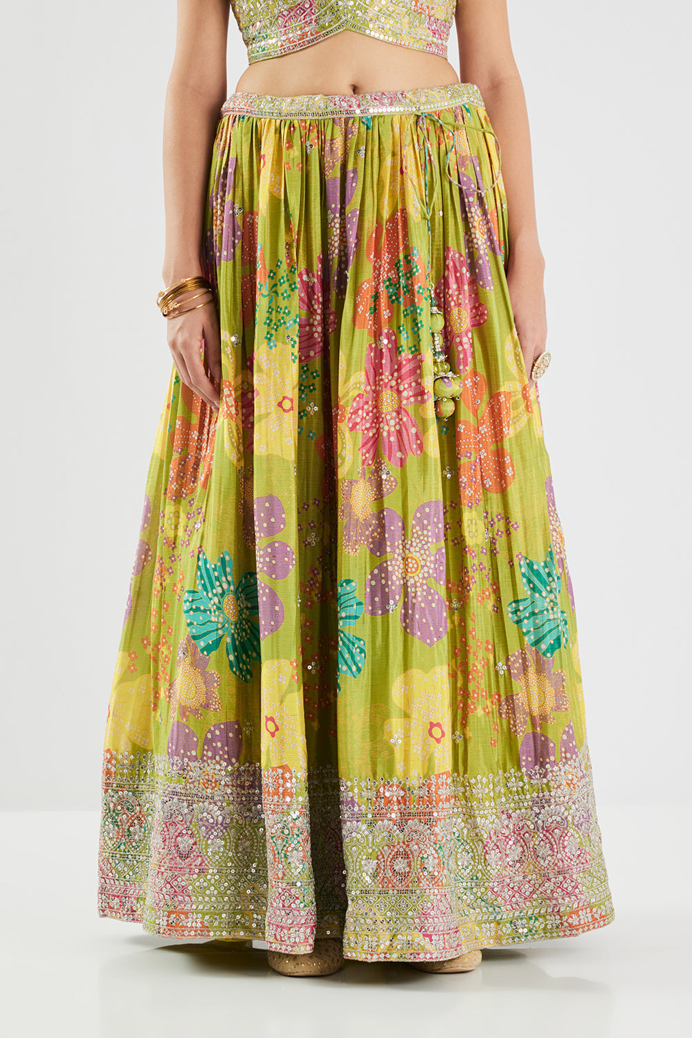 Neerus Green Chinon Embellished Lehenga Ghagra Set - detail view 6