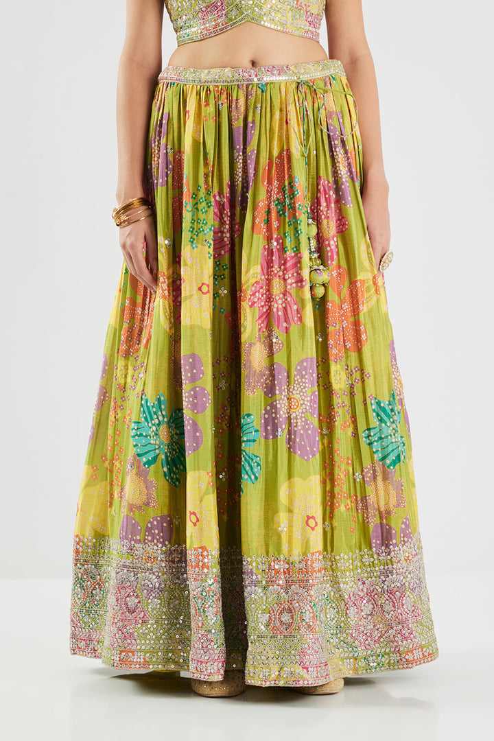 Neerus Green Chinon Embellished Lehenga Ghagra Set - detail view 6