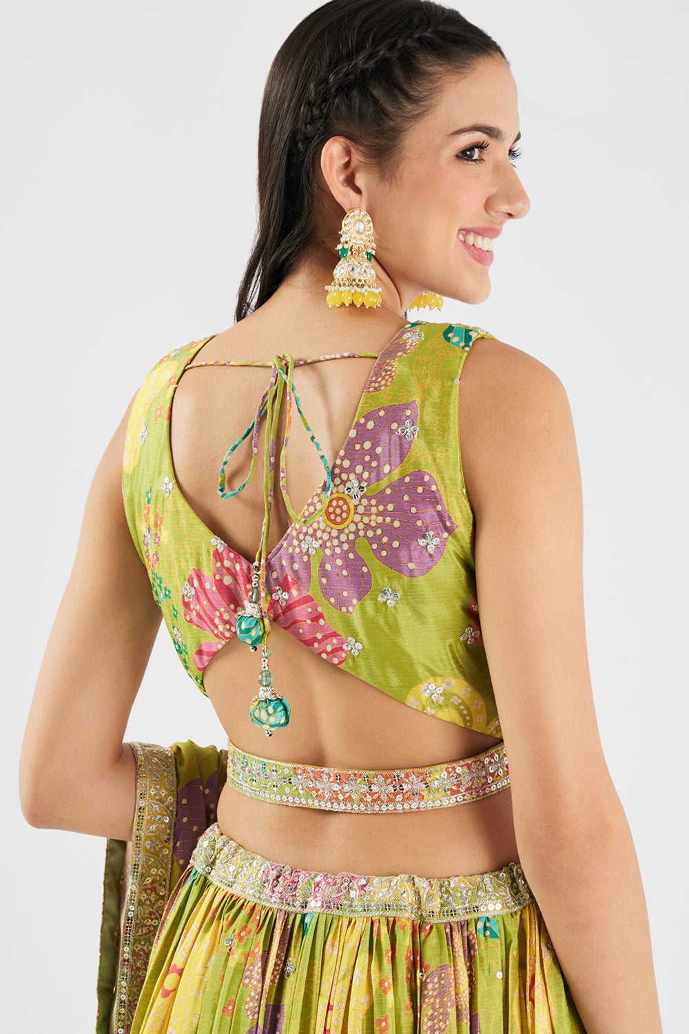 Neerus Green Chinon Embellished Lehenga Ghagra Set - detail view 3