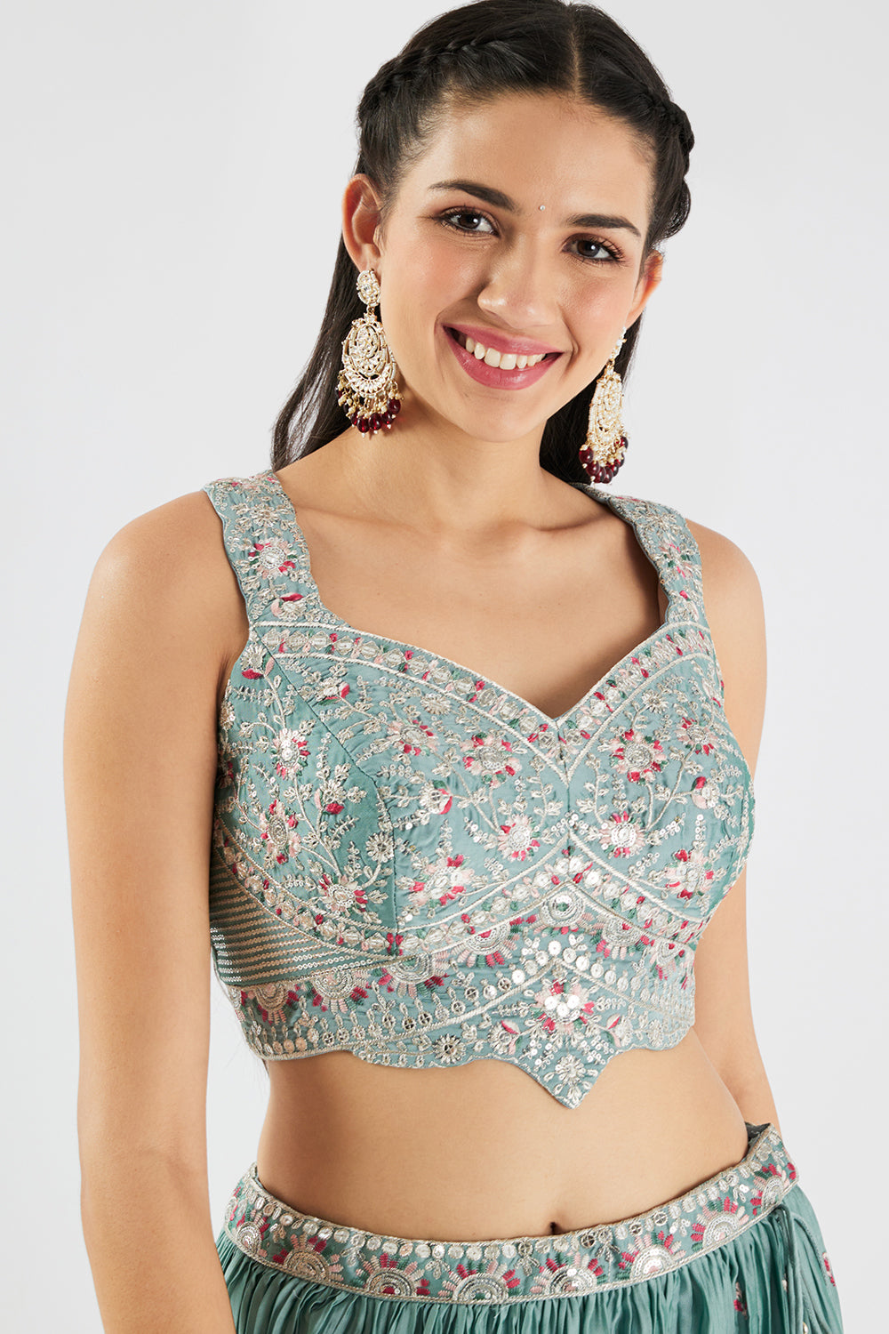 Neerus Blue georgette embroidered lehenga set - detail view 2