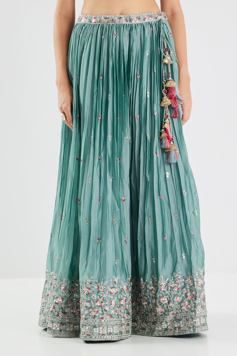 Neerus Blue georgette embroidered lehenga set - detail view 4