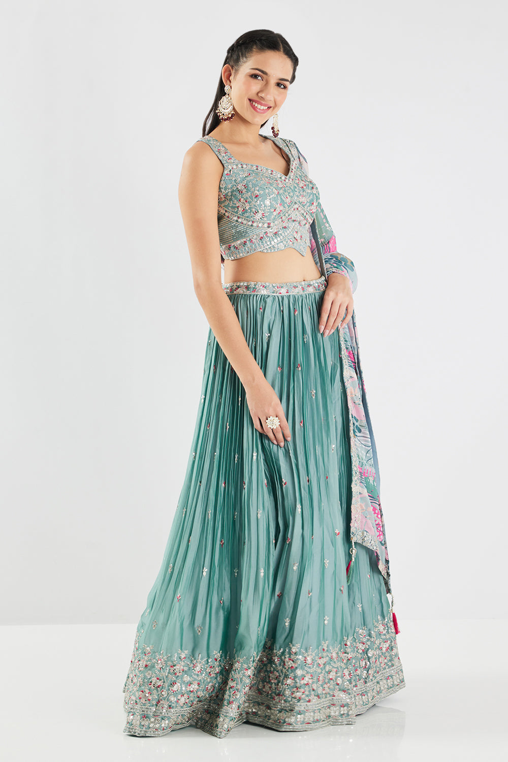 Neerus Blue georgette embroidered lehenga set - detail view 3