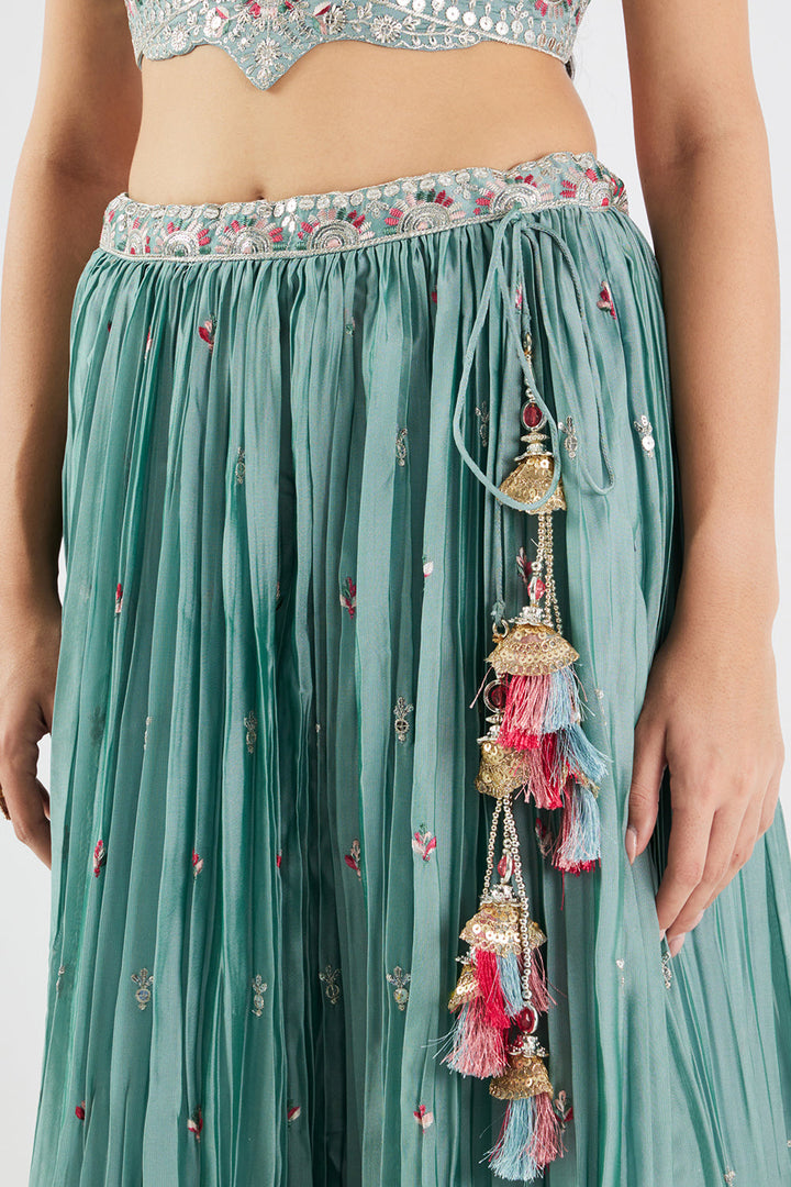 Neerus Blue georgette embroidered lehenga set - detail view 5
