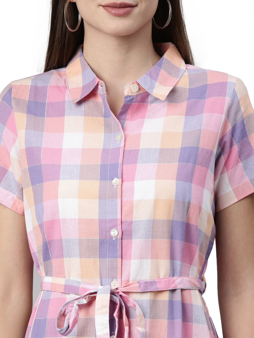 Neerus Pink cotton printed kurti - back view