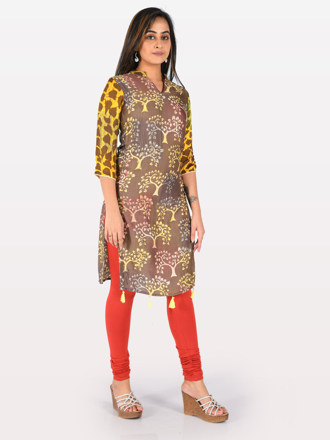 Neerus Multicolor printed straight kurti - front view