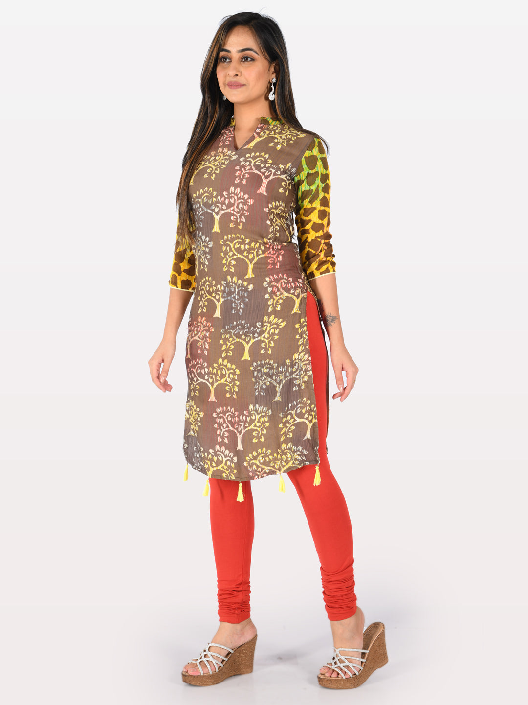 Neerus Multicolor printed straight kurti - back view