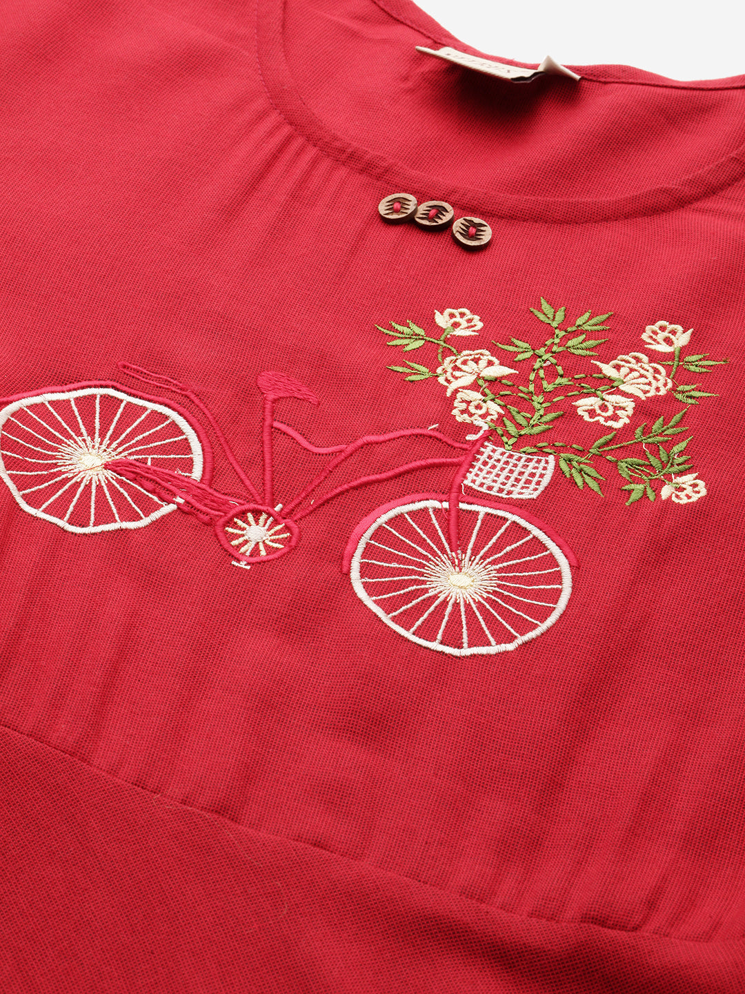 Neerus Red rayon printed A-line kurta - back view