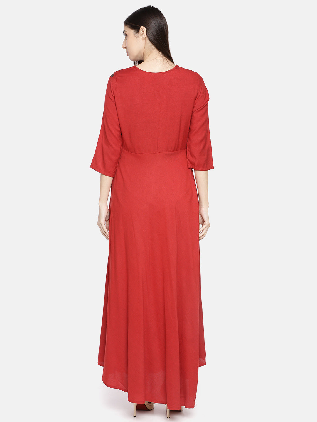 Neerus Red rayon printed A-line kurta - detail view 2