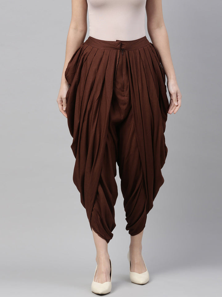 Neerus Brown rayon solid dhoti bottom - back view
