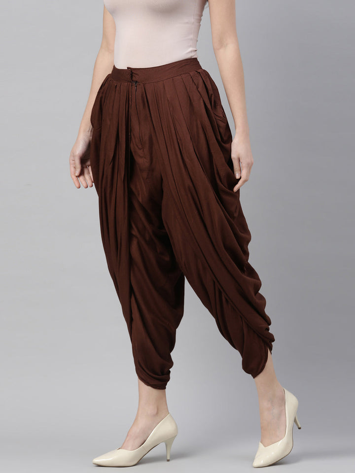 Neerus Brown rayon solid dhoti bottom - side view